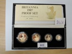 A Royal Mint United Kingdom 1987 Queen Elizabeth II Britannia Gold Proof Four Coin Set, £100, £