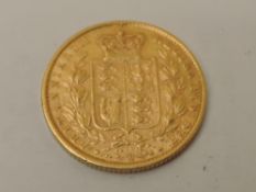 A 1872 Queen Victoria Gold Sovereign, Young Head, Shield Back, Die No 53, Royal Mint