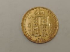 A 1887 Queen Victoria Gold Half Sovereign, Jubilee Head, Shield Back, Royal Mint
