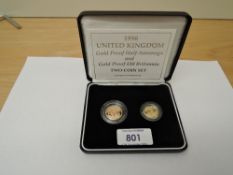 A Royal Mint United Kingdom 1996 Queen Elizabeth II Gold Proof Half Sovereign and Gold Proof 10