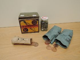 A tin box containing a large amount of GB Uncirculated 1967 Pennies and Circulated Silver