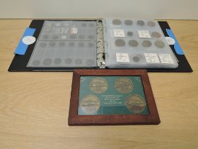 An Album of Roman Coins, some genuine, some copy coins seen along with a framed displays of four