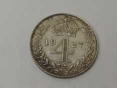 A 1927 George V Silver Maundy Four Pence Coin