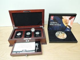 A Danbury Mint The D-Day Allied Forces Silver Set, features a 1944 GB half crown, 1944 Canadian half
