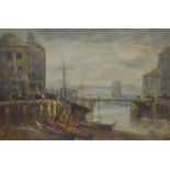 Attributed to William Manners (1865-1930, British), watercolour, A harbour view, framed, mounted,