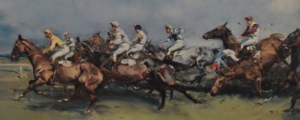 After Michael Lyne (1912-1989, British), coloured prints, Two horse racing scenes, comprising 'The