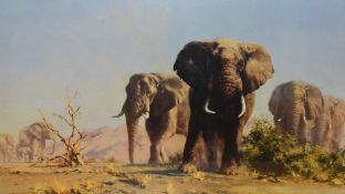 After David Shepherd (1931-2017, British), coloured print, 'The Ivory Is Theirs', framed and under