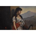 Josef Albrecht (19th Century), oil on canvas, A portrait of a dark haired woman with pink sash,