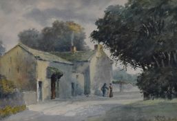 Grainger Smith RA RSA (1892-1961, British), watercolour, Figures walking along a moorland track,