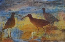 Fiona Clucas SWLA (20th Century, British), mixed media on paper, 'Curlew Feeding' & 'Redshank',