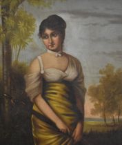 Josef Albrecht (19th Century), oil on canvas, A full length portrait of a girl holding a lute within