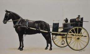 Jennifer Shaw (20th Century), gouache, A horse and carriage, signed and dated '85 to the lower