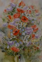 C.E. Webb (20th Century), watercolour and gouache, A still life depicting poppies, signed and