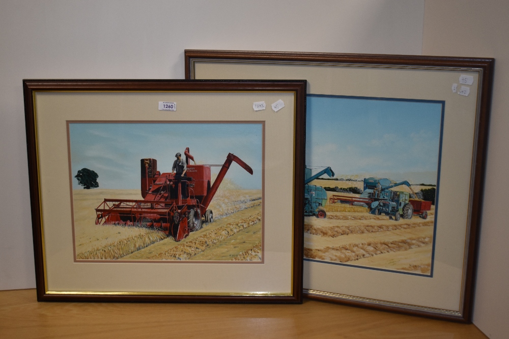 W.G. Richardson (20th Century), gouache, Two agricultural scenes depicting combine harvesters, - Image 2 of 5