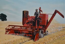 W.G. Richardson (20th Century), gouache, Two agricultural scenes depicting combine harvesters,