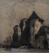 Hedley Fitton (1859-1929, British), drypoint etching, 'St Andrew's Castle, Scotland', signed to