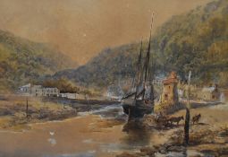 19th/20th Century, watercolour and gouache, 'Lynmouth Pier, North Devon', a maritime landscape,