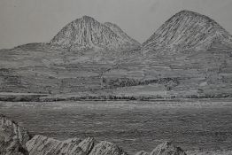 Alfred Wainwright (1907-1991), pen and ink, 'Beinn An Oir and Beinn A' Chaolais', the Paps of