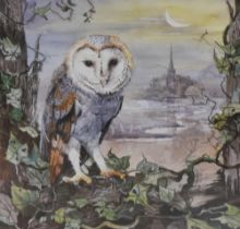 After Glenda Rae (20th Century, British), coloured print, Owl, signed to the mount, framed, mounted,