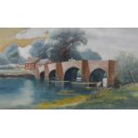 T.W. Harker (20th Century), gouache, A stone arched bridge with fisherman below, signed and dated