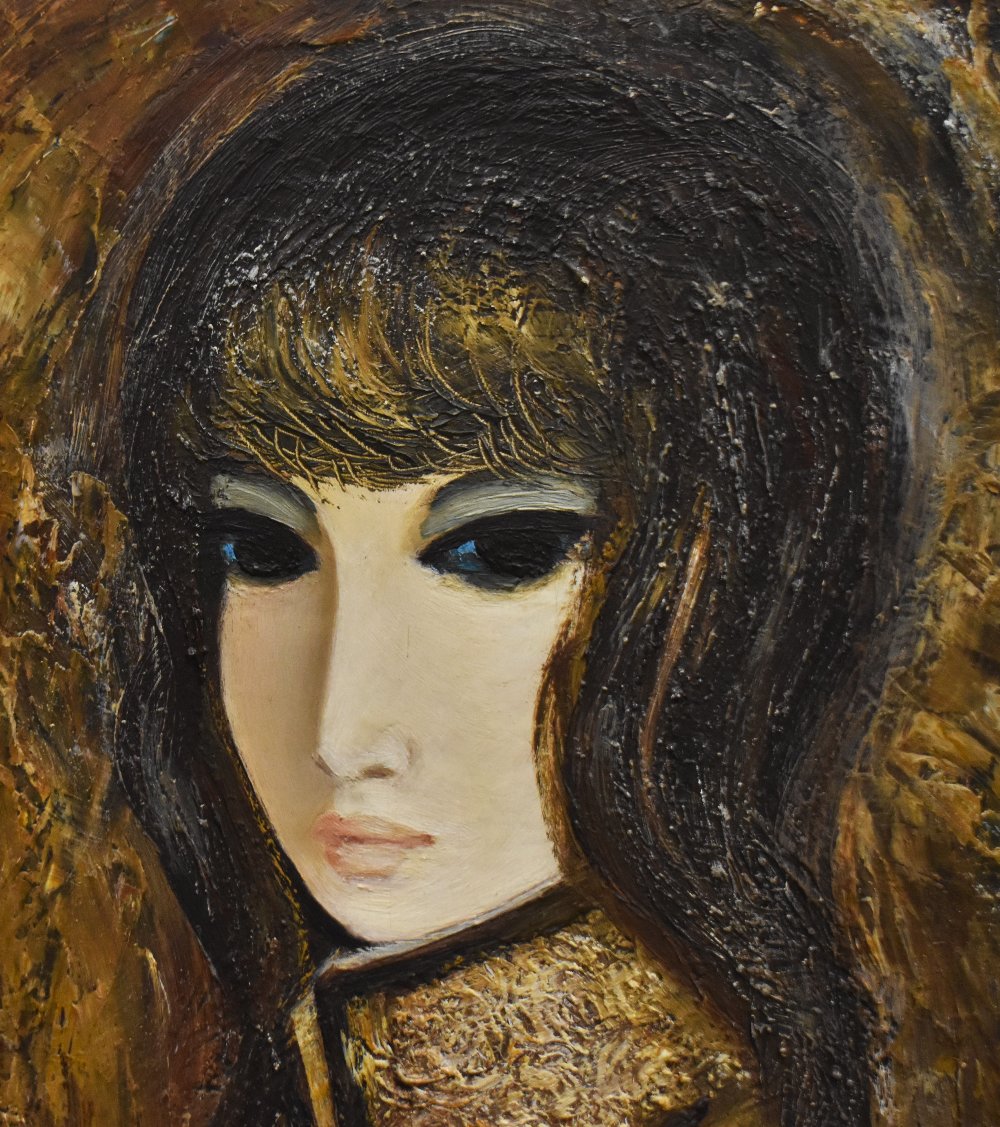 20th Century (Swedish School), oil on board, A half length portrait of a young female, impasto - Image 4 of 5