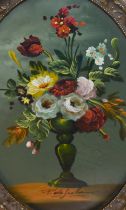 19th/20th Century Dutch School, oil on board, Two still life arrangements depicting vases of