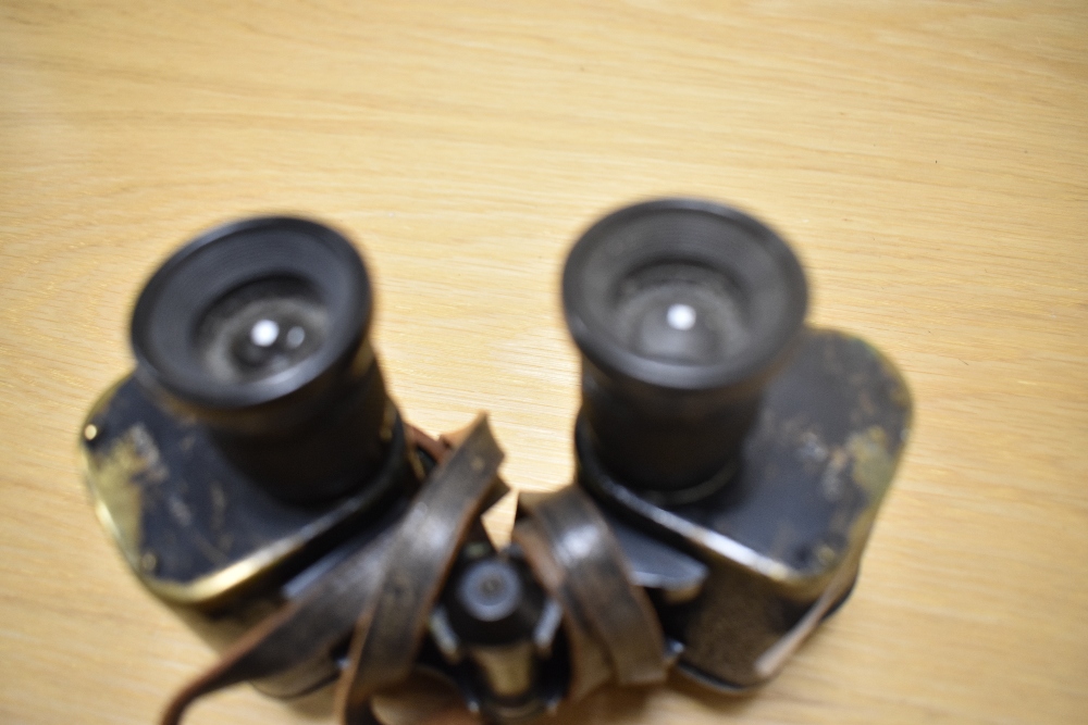 A pair of Wray, London binoculars No 6E/293 marked with crown and letters AM in original leather - Image 2 of 2
