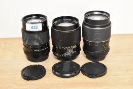 Three various lenses. A JC Penney 1:2,8 135mm, a Prinzflex Auto Reflex 1:2,8 135mm and a Photax