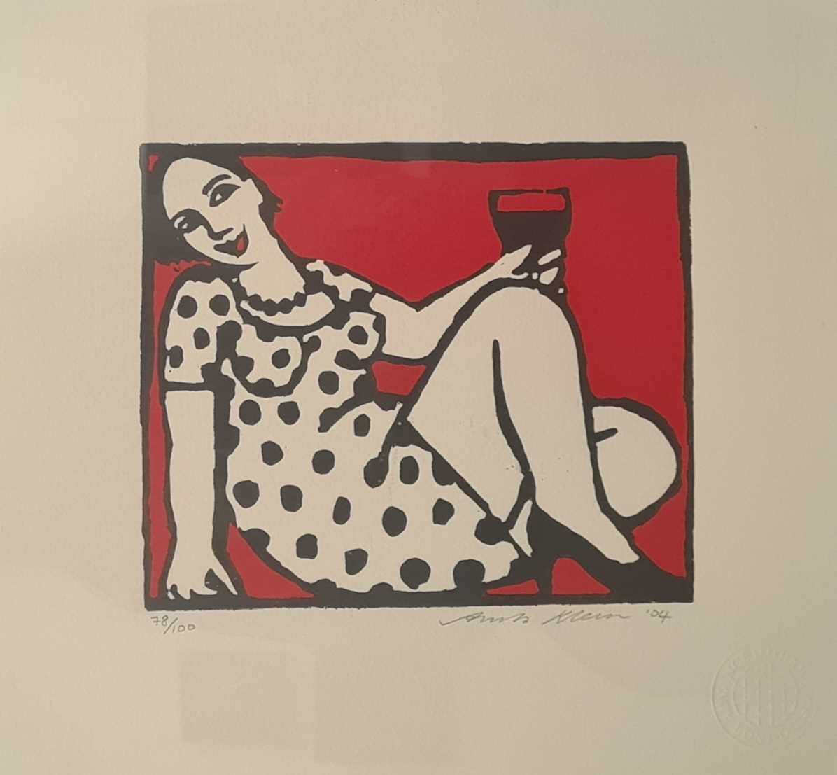 ARR ANITA KLEIN (b.1960)DRINKING RED WINEsigned, dated and numbered Anita Klein 04' 78/100 lower