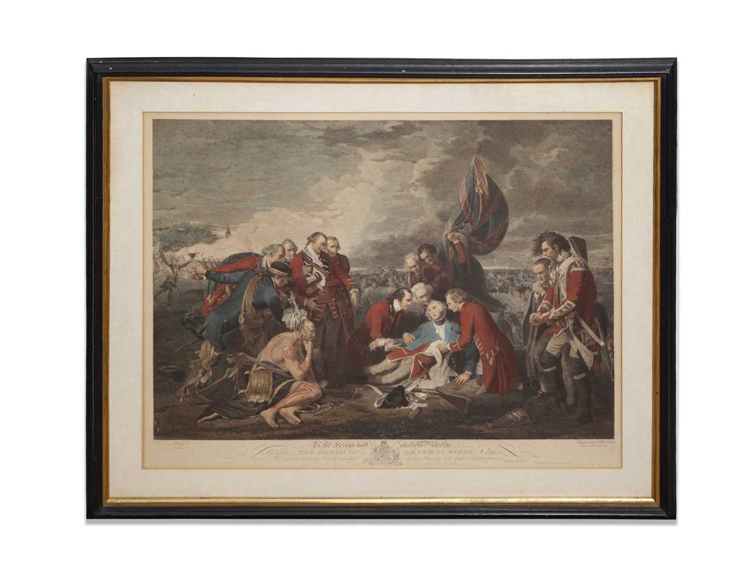 AFTER BENJAMIN WEST (1738-1820)DEATH OF WOLFE coloured engraving by William Woollett image: 42.5 x - Image 2 of 4