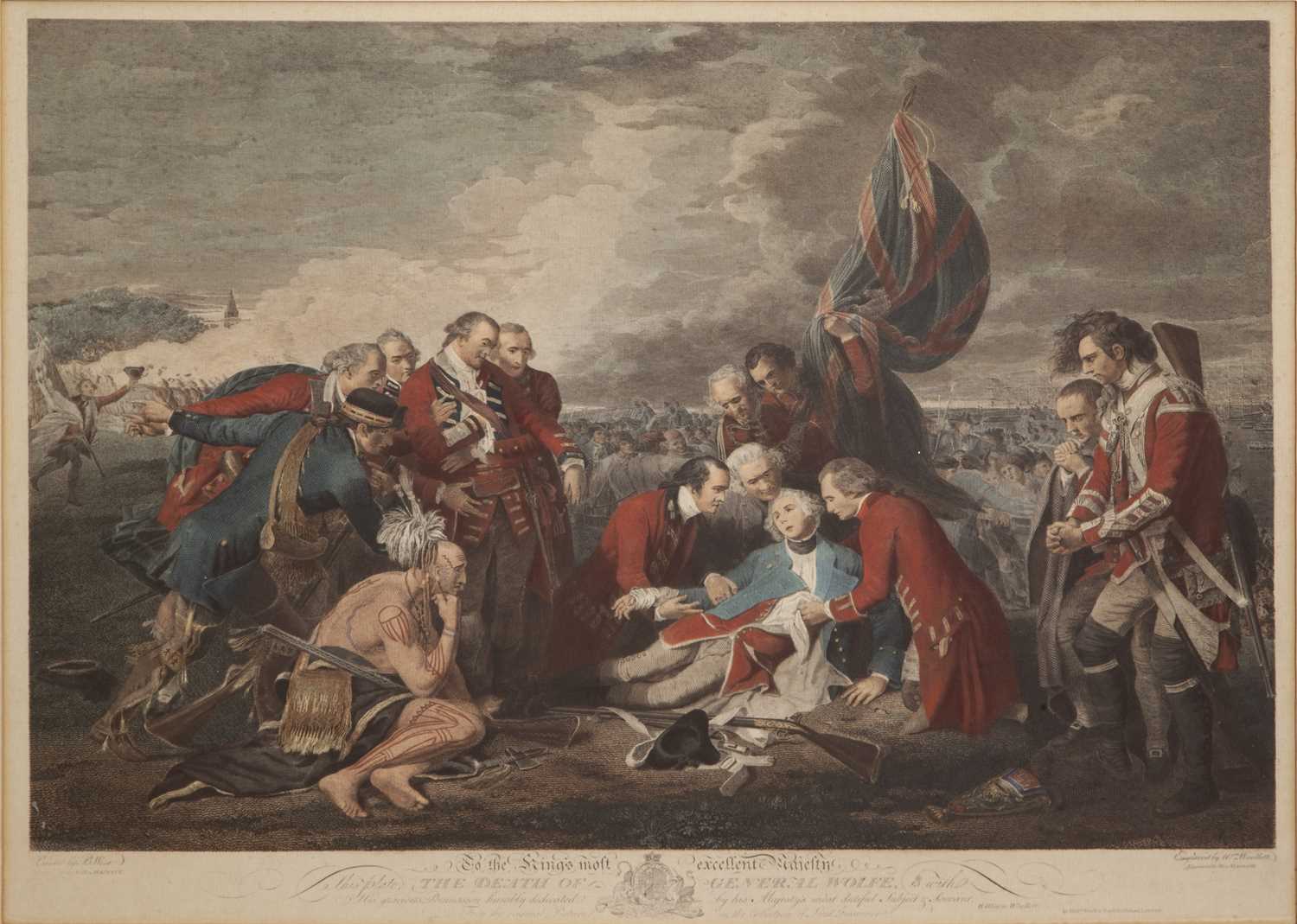 AFTER BENJAMIN WEST (1738-1820)DEATH OF WOLFE coloured engraving by William Woollett image: 42.5 x