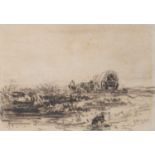 DAVID COX SR. OWS (1783-1859)TRAVELLER WITH WAGONS CROSSING A MOORcharcoal image: 17.5 x 12cm; 7 x 4