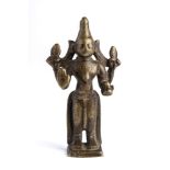 A BRONZE FIGURE OF A HINDU GOD, PROBABLY SKANDA, DECCAN, SOUTHERN INDIA, CIRCA 16TH CENTURY