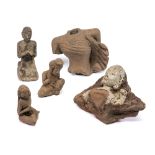 FIVE SOUTH-EAST ASIAN TERRACOTTA FRAGMENTARY FIGURES, 8TH-15TH CENTURIES