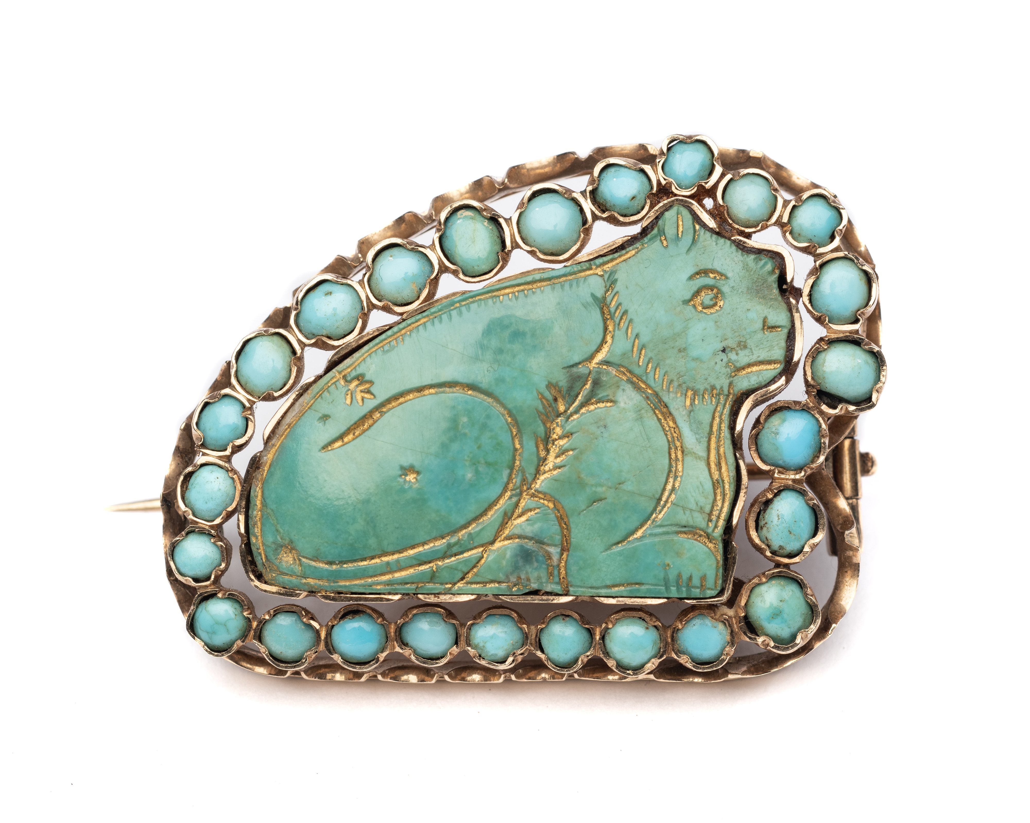 A TURQUOISE AND GOLD BROOCH, PERSIA, 20TH CENTURY