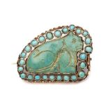 A TURQUOISE AND GOLD BROOCH, PERSIA, 20TH CENTURY