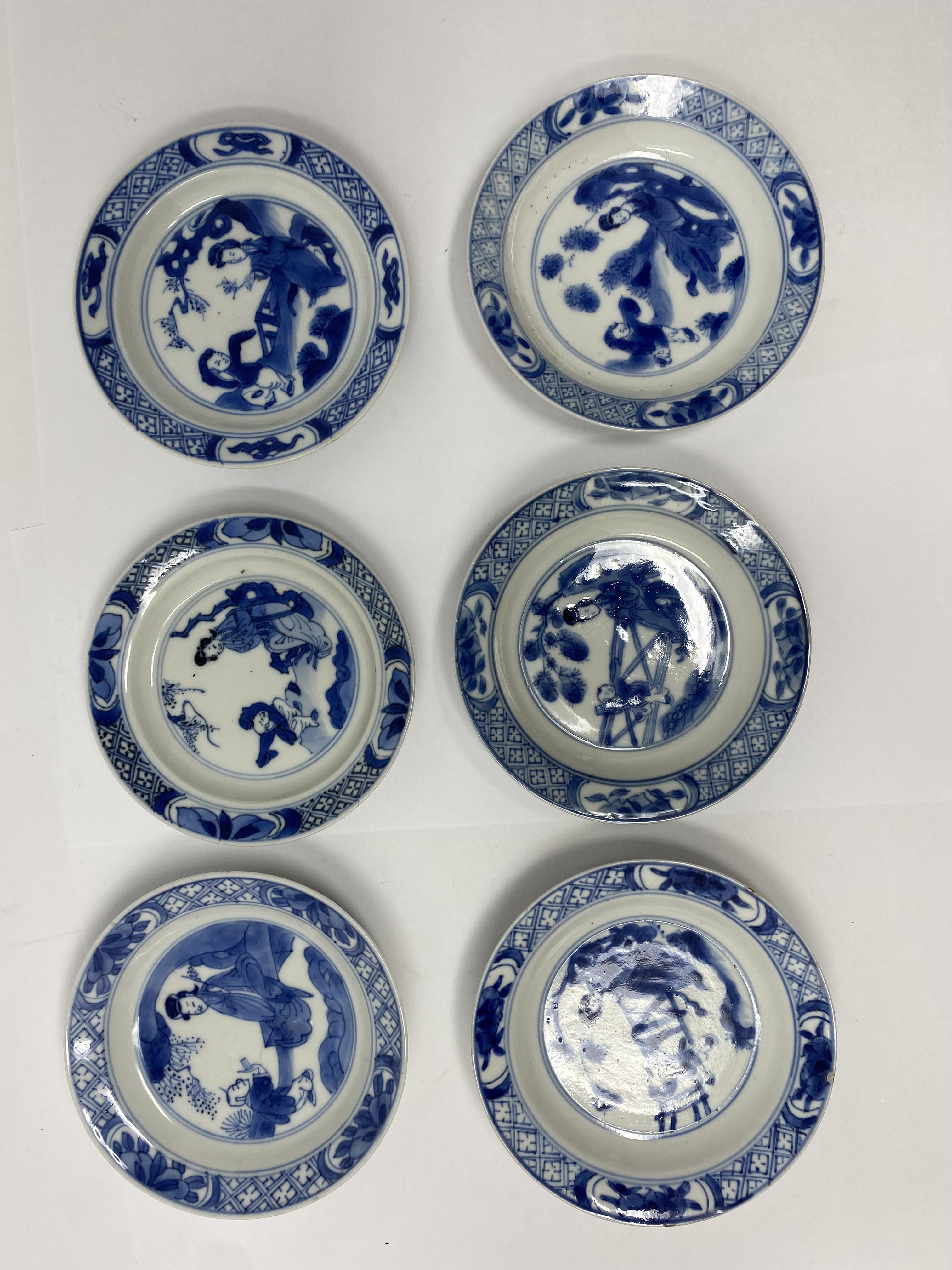 SIX SMALL MATCHED CHINESE BLUE AND WHITE DISHES. QING DYNASTY, KANGXI PERIOD (1662-1722) - Image 2 of 4