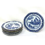 TEN CHINESE EXPORT BLUE AND WHITE DINNER PLATES, 18TH CENTURY