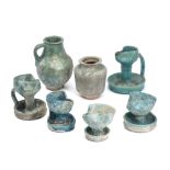 EIGHT KASHAN TURQUOISE GLAZED POTTERY VESSELS, PERSIA, CIRCA 12TH CENTURY