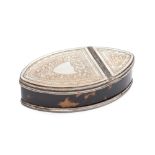 A CHINESE SILVER-MOUNTED NACRE AND TORTOISESHELL SNUFF BOX, PROBABLY CANTON, EARLY 19TH CENTURY