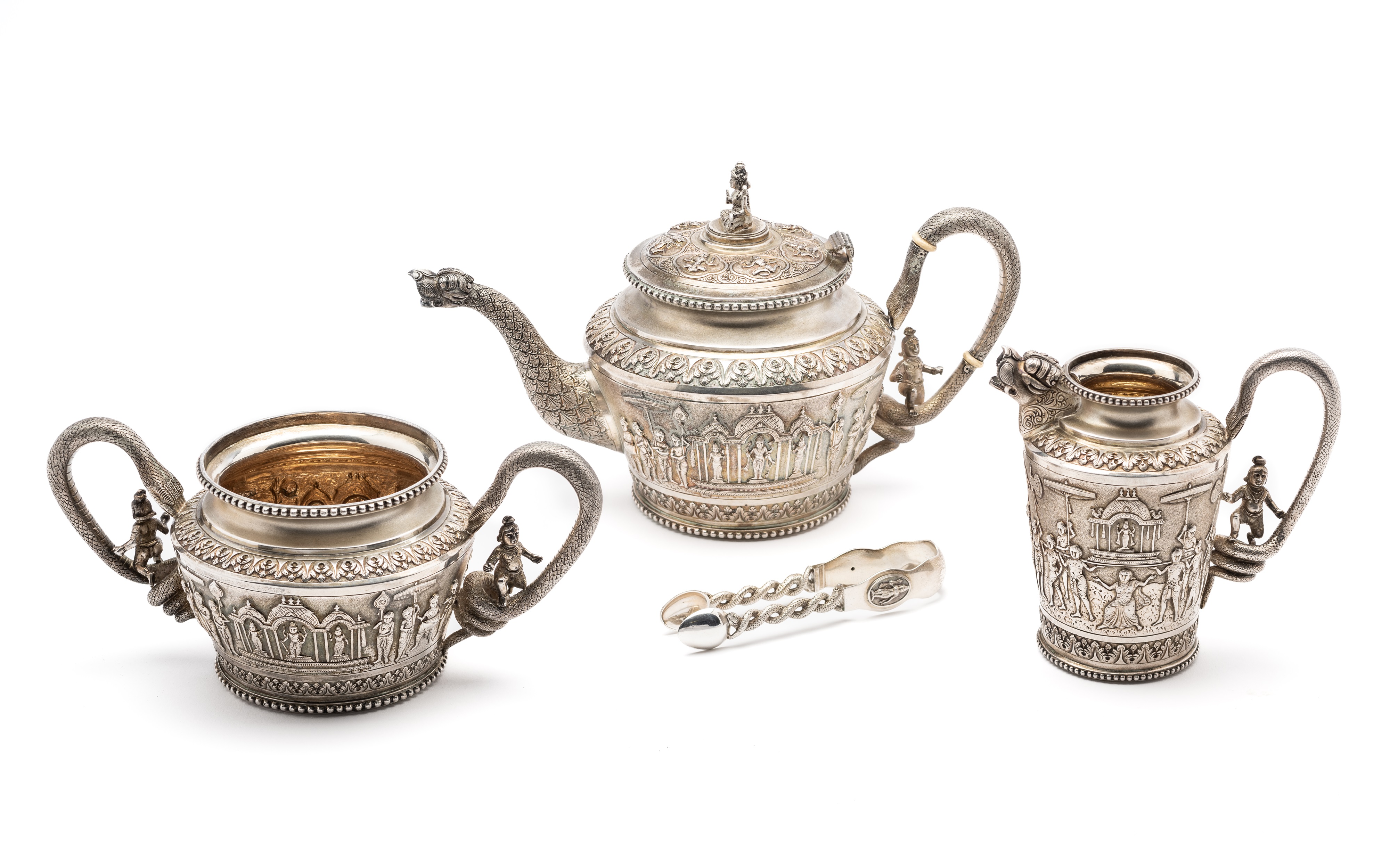 ˜A PARCEL-GILT-SILVER TEA SET, ATTRIBUTED TO P. ORR AND SONS, MADRAS (CHENNAI), INDIA, CIRCA 1905-10