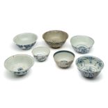 A STUDY GROUP OF SEVEN CHINESE BLUE AND WHITE BOWLS, MING DYNASTY