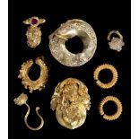 A COLLECTION OF GOLD JEWELLERY AND ORNAMENTS, JAVA, INDONESIA, 10TH-14TH CENTURIES