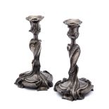 A PAIR OF SILVERED BRONZE CANDLESTICKS, FRENCH, 19TH CENTURY