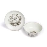 ‡ A WORCESTER SAUCER DISH AND A SLOP BOWL, CIRCA 1756-60