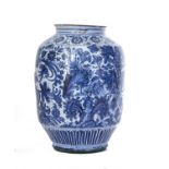 A BLUE AND WHITE FAIENCE JAR, PROBABLY SEVILLE, EARLY 18TH CENTURY STYLE