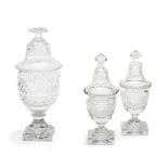 THREE CUT-GLASS VASES AND COVERS, PROBABLY ENGLISH, 19TH CENTURY