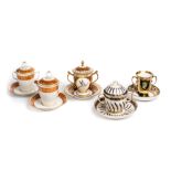 ‡ A GROUP OF FOUR CHOCOLATE CUPS, COVERS AND STANDS, CIRCA 1790-1805