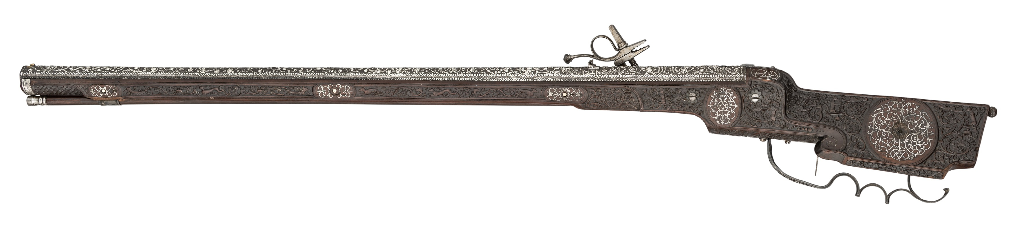 ‡ AN IMPORTANT HIGHLY DECORATED 28 BORE GERMAN WHEEL-LOCK SPORTING RIFLE STOCKED BY THE SO-CALLED - Image 5 of 6