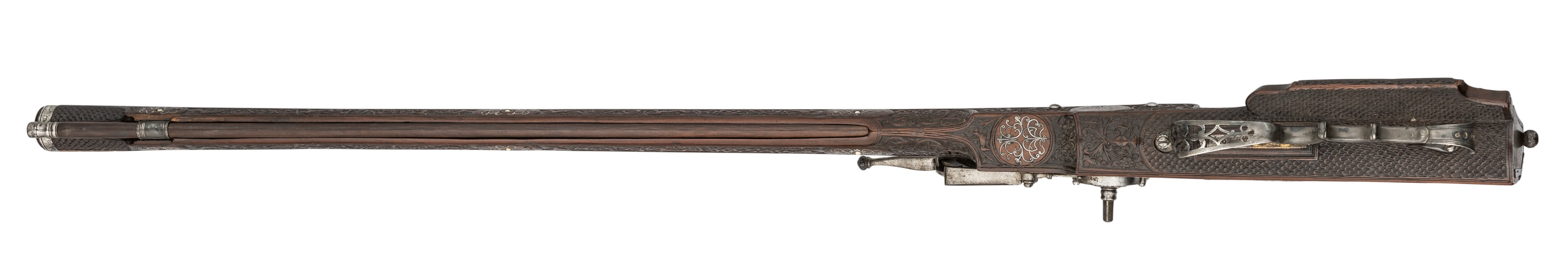 ‡ AN IMPORTANT HIGHLY DECORATED 28 BORE GERMAN WHEEL-LOCK SPORTING RIFLE STOCKED BY THE SO-CALLED - Image 4 of 6